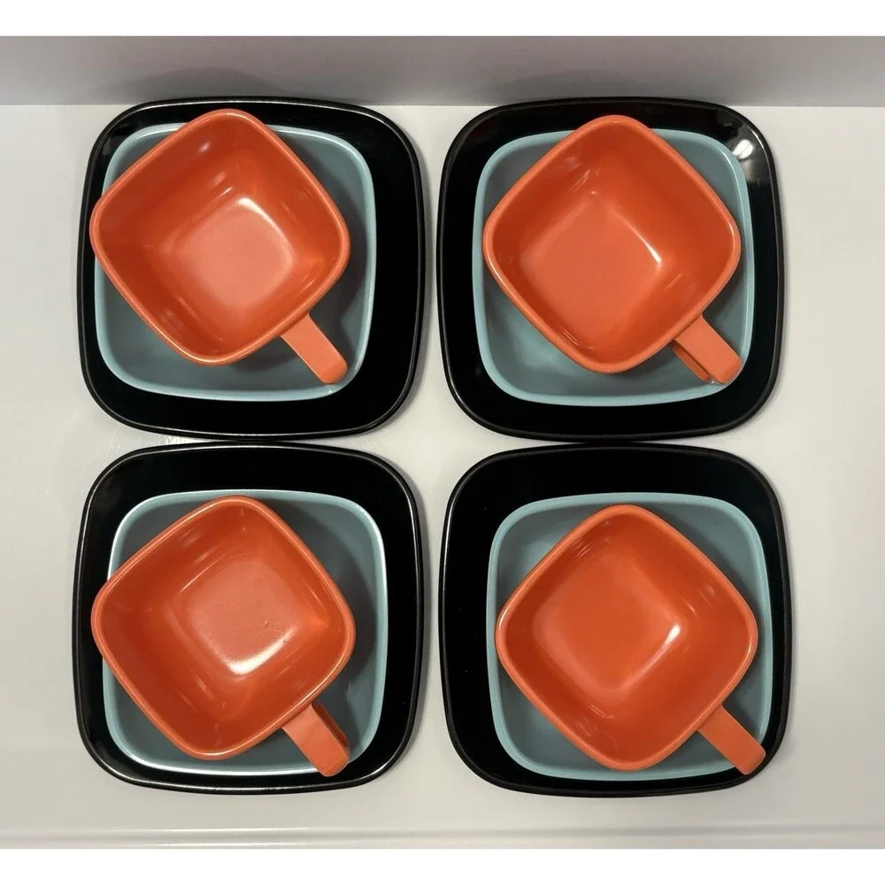 Vtg MCM Square Brookpark Arrowhead Ever Ware Melamine Melmac Set Multi Colors